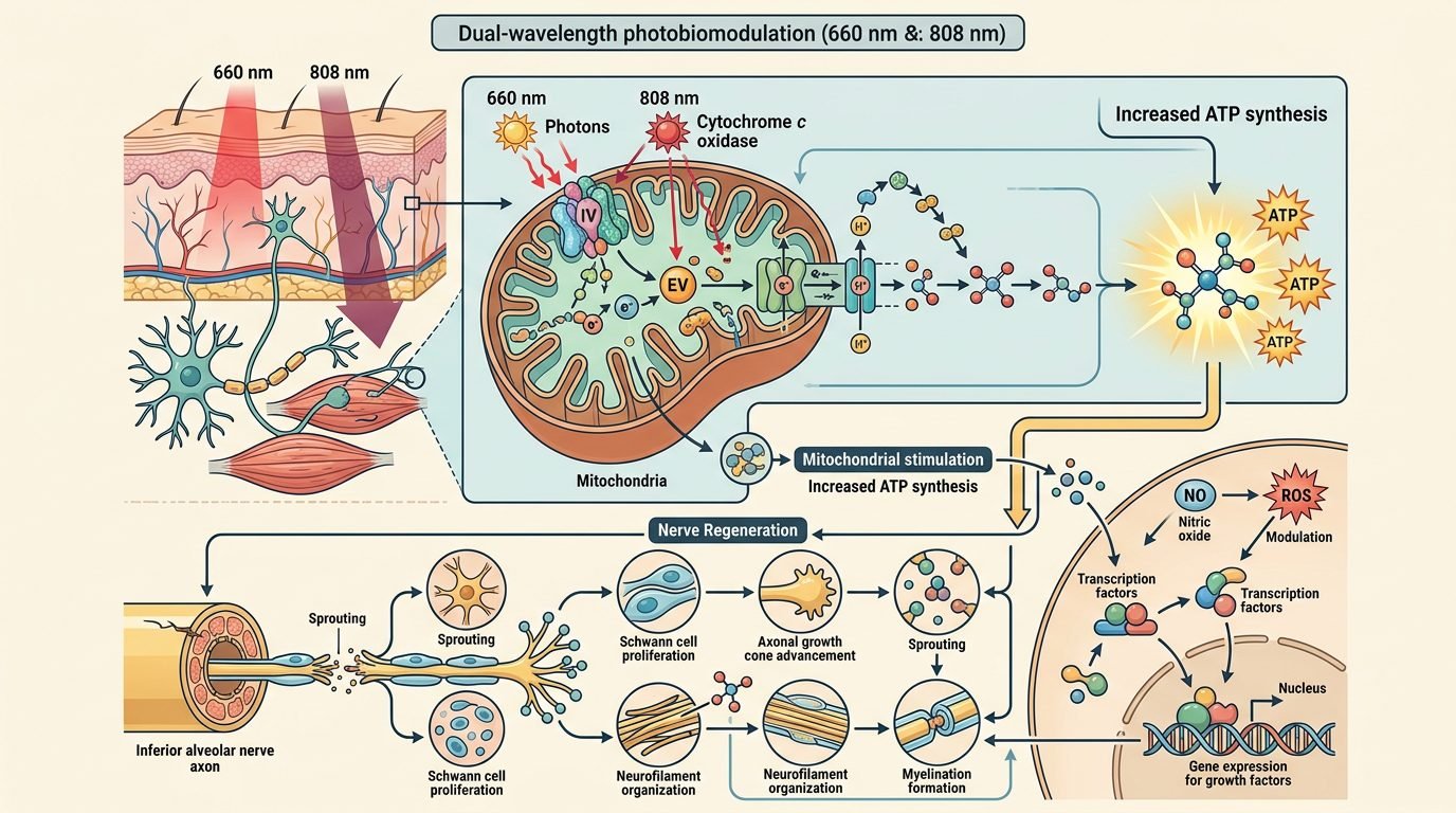 Cellular Pathways of Dual-Wavelength (660 nm / 808 nm) Photobiomodulation in Nerve and Bone Repair