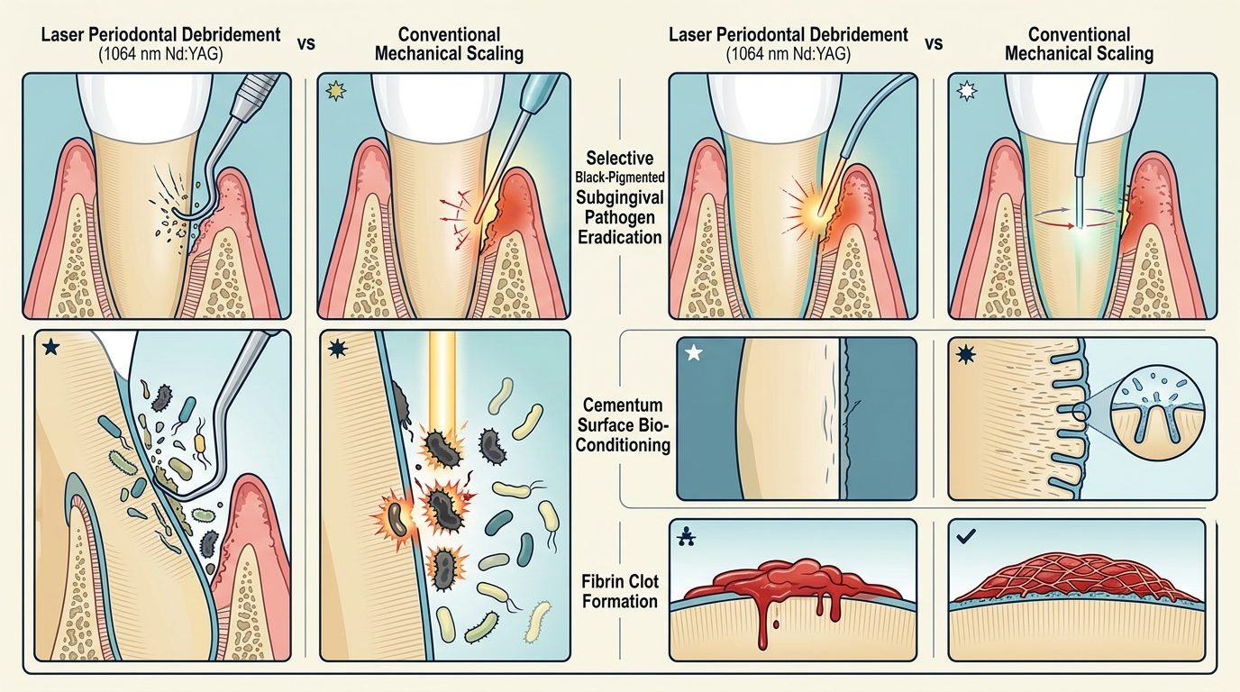 Subgingival Debridement and Fibrin Clot Stabilization Mechanics of 1064 nm Nd:YAG Laser