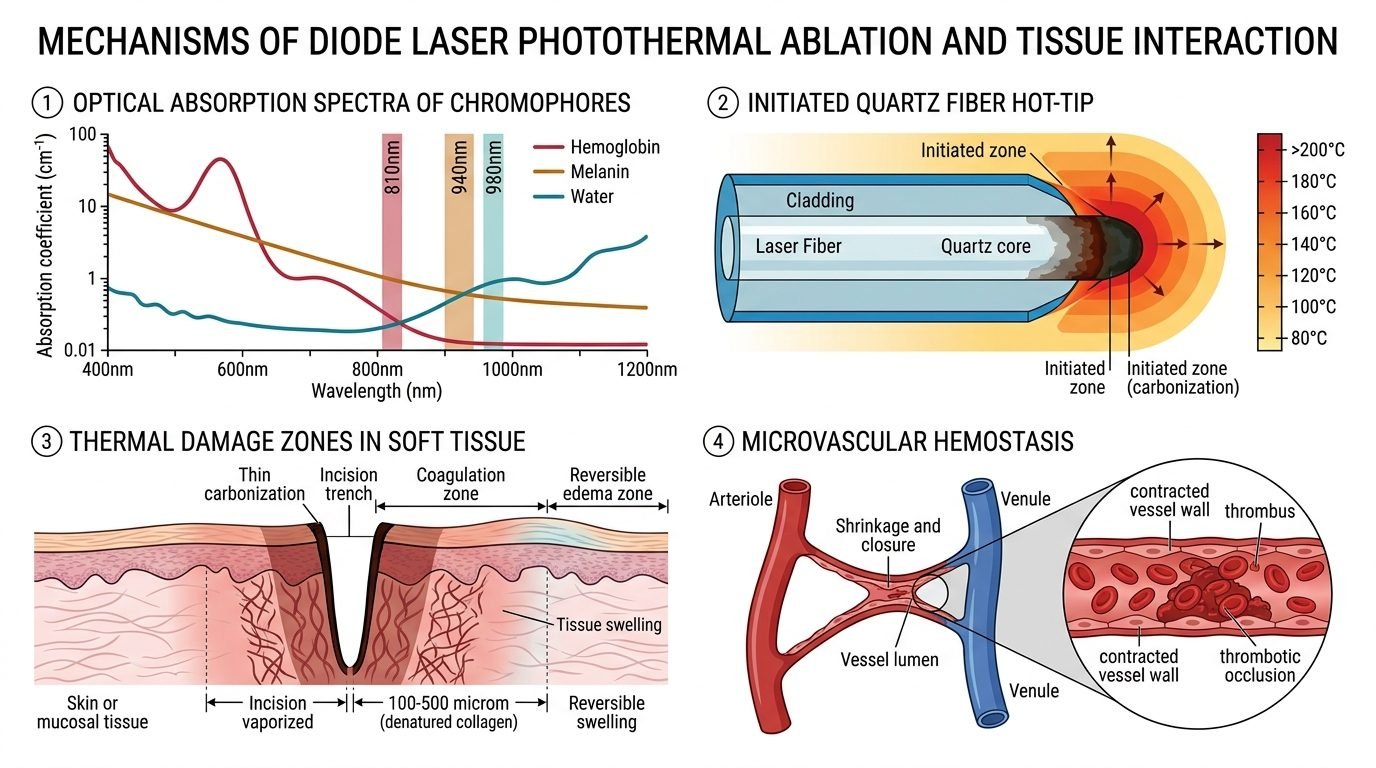 Mechanisms of diode laser photothermal ablation and soft tissue interaction