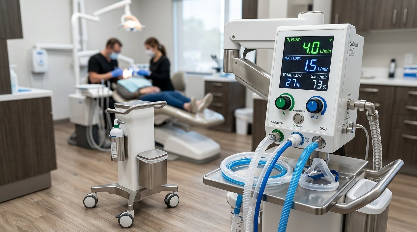 Calibrated digital flowmeter and scavenging nasal hood for nitrous oxide conscious sedation