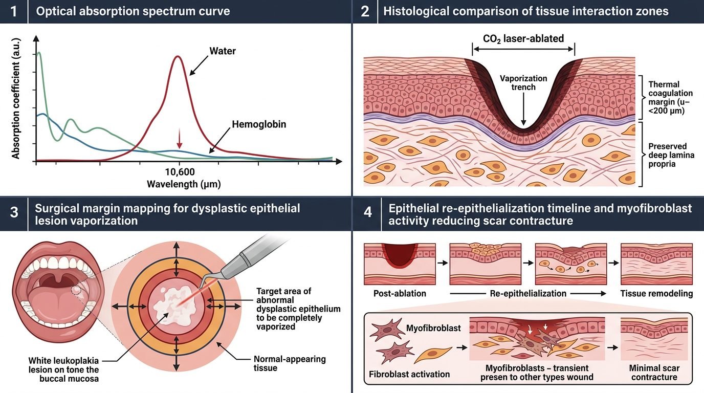 Absorcao do laser de CO2 na agua tecidual, zonas de vaporizacao histologica e selamento vascular