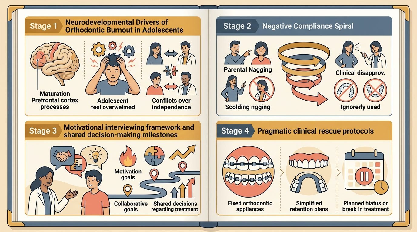 Adolescent neurodevelopment, orthodontic compliance breakdown, sensory fatigue, and clinical recontracting