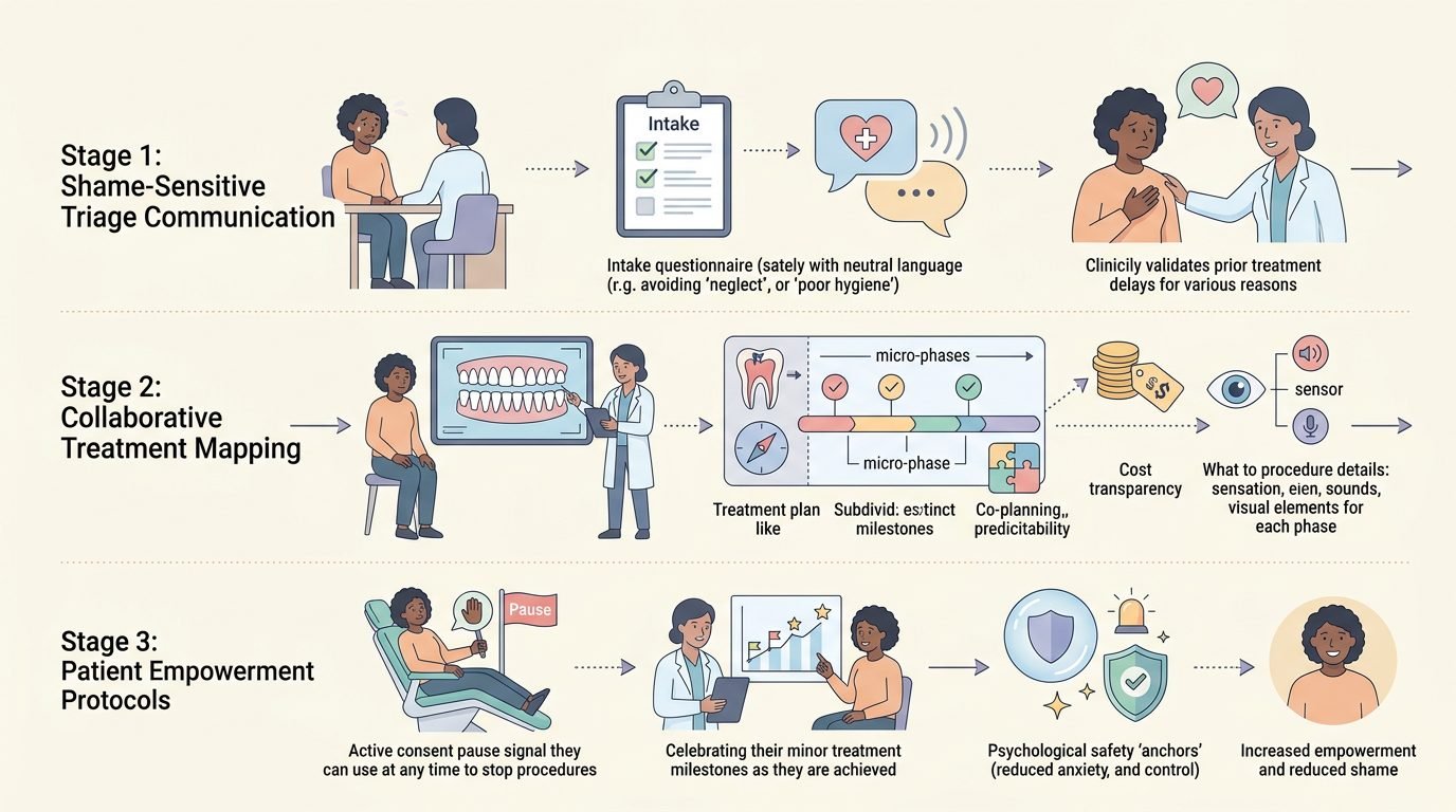 Non-Judgmental Triage and Autonomy Restoration Framework in Dental Avoidance