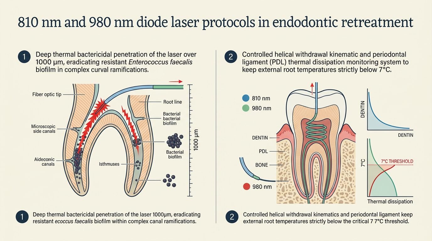 Deep Dentinal Tubule Disinfection and Thermal Safety Margins in Diode Laser Endodontics