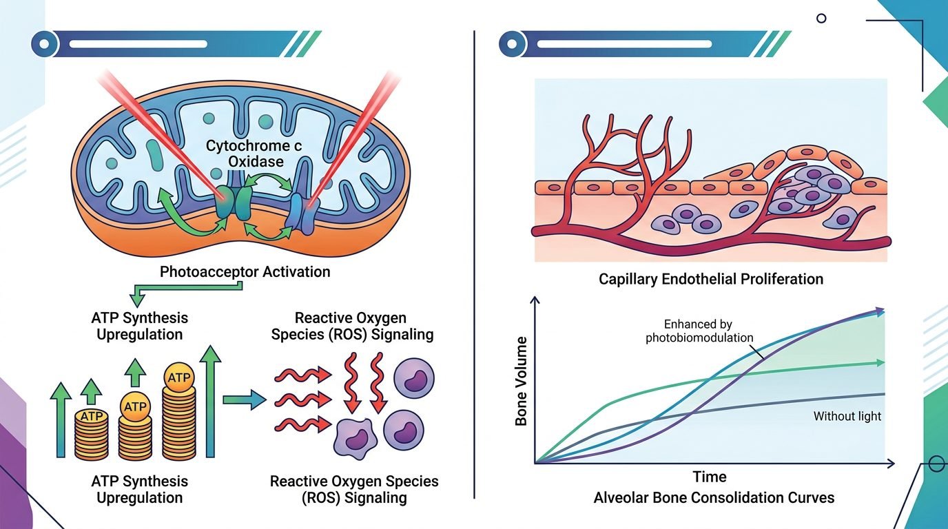 Photobiomodulation Mitochondrial Cascades and Alveolar Socket Consolidation in Diabetic Patients