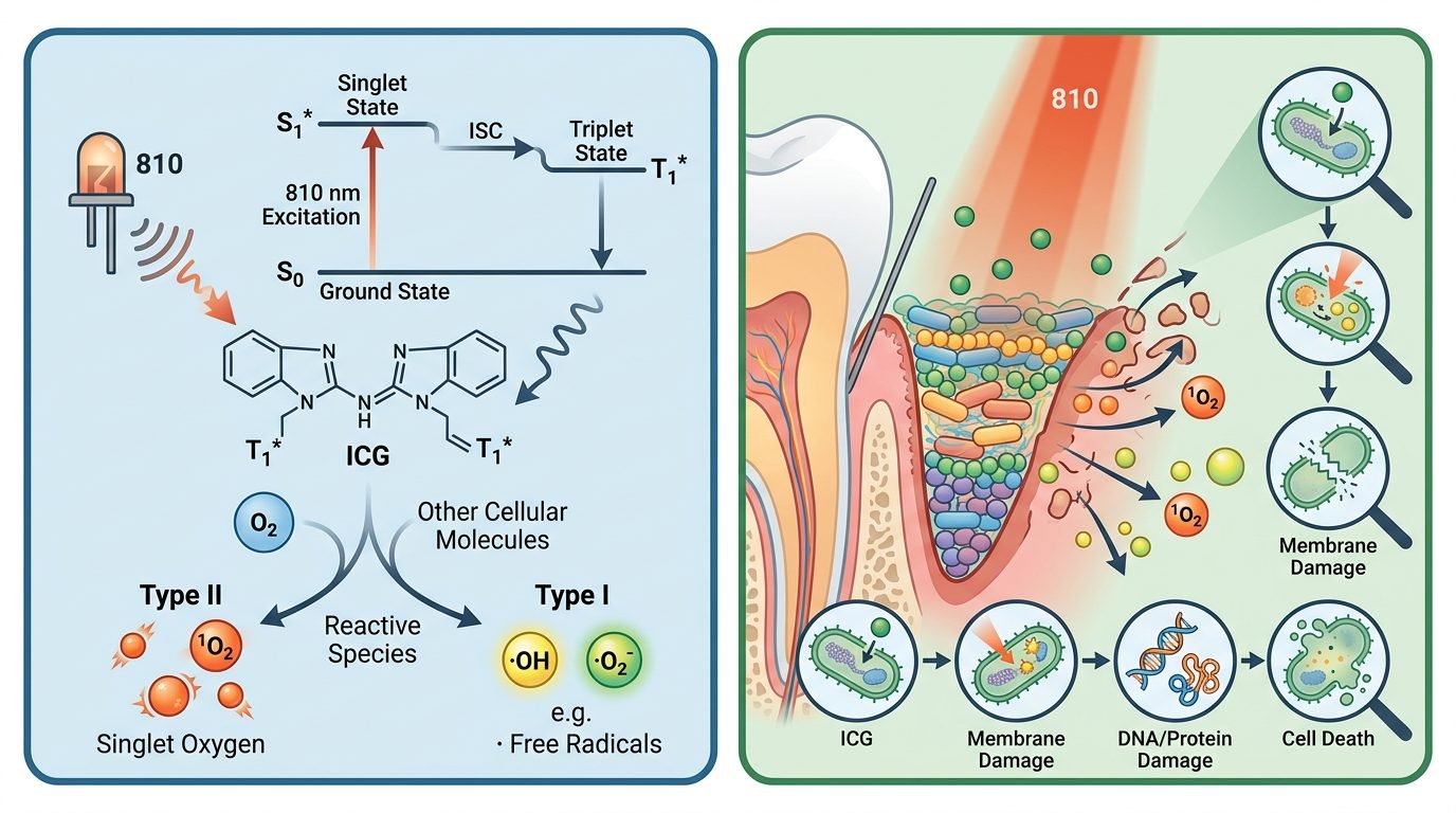 Mecanismos Fotodinamicos do Verde de Indocianina e Laser de Diodo a 810 nm na Periodontia