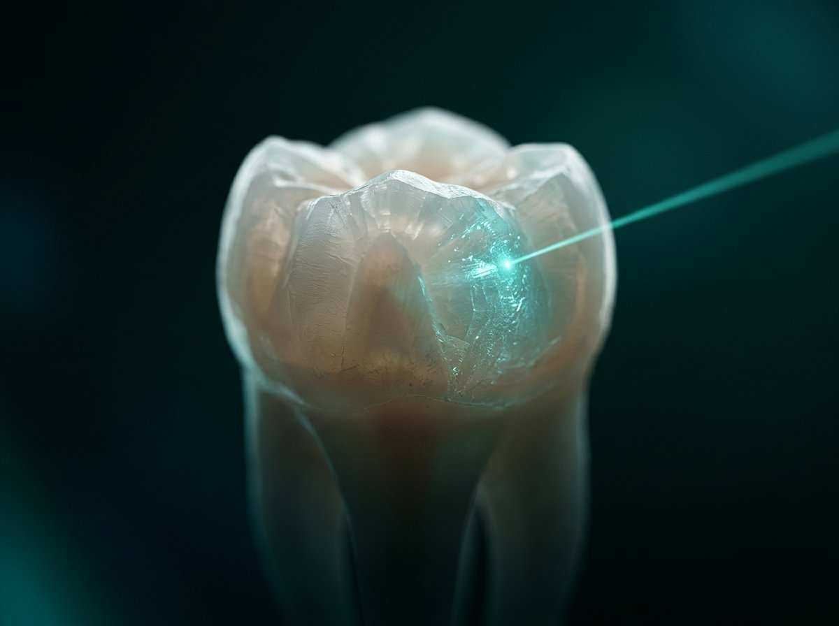 Scanning electron microscopy showing exposed open dentinal tubules versus laser-occluded tubules